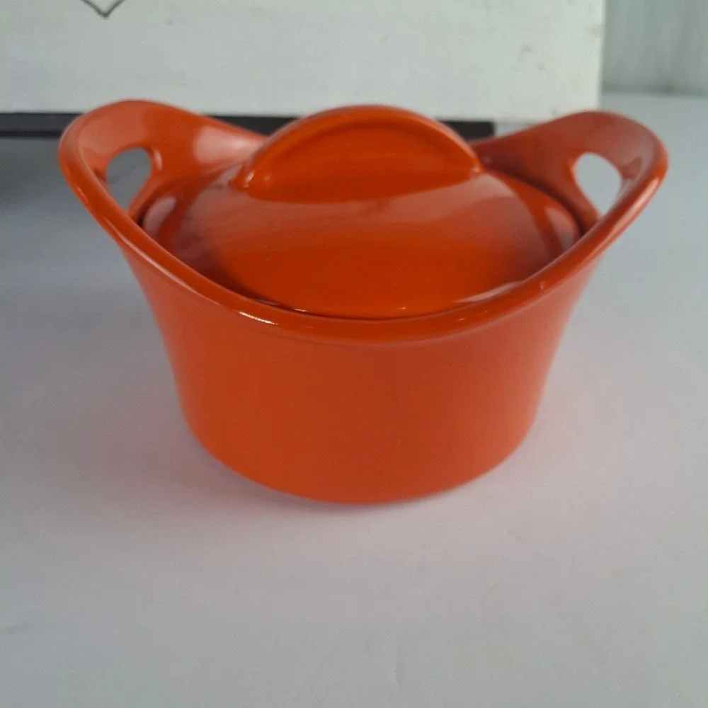 Rachael Ray Orange Stoneware 18 oz Ramekin Round Lidded Mini Cocotte G014